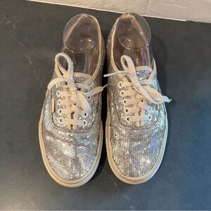 Vans sz 9 silver sequin sneakers lace-up sparkly